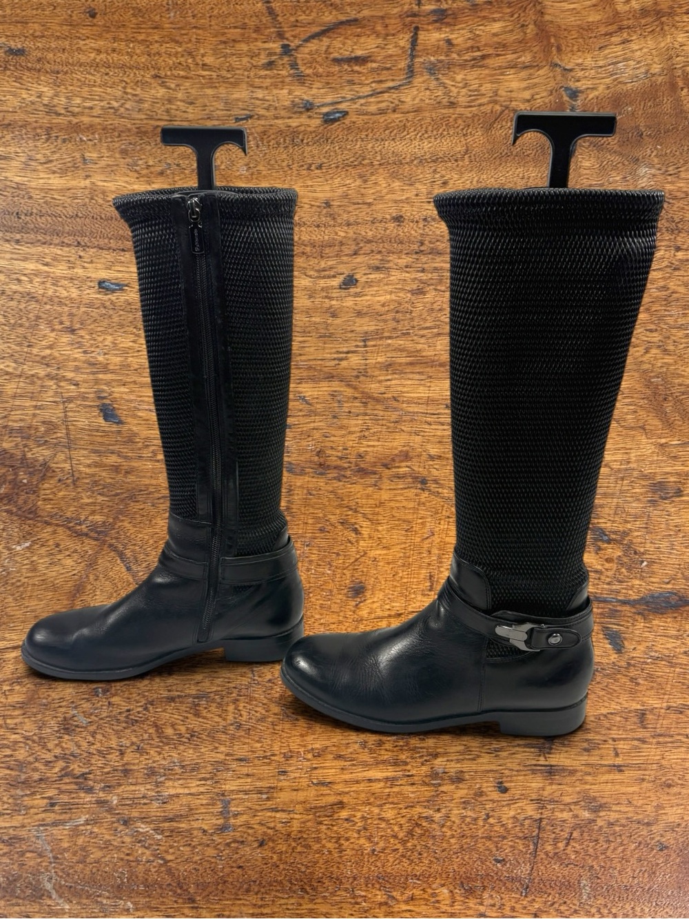 Blondo Zana Waterproof Tall Riding Boots Black Knit Back Block Heel Size 8M